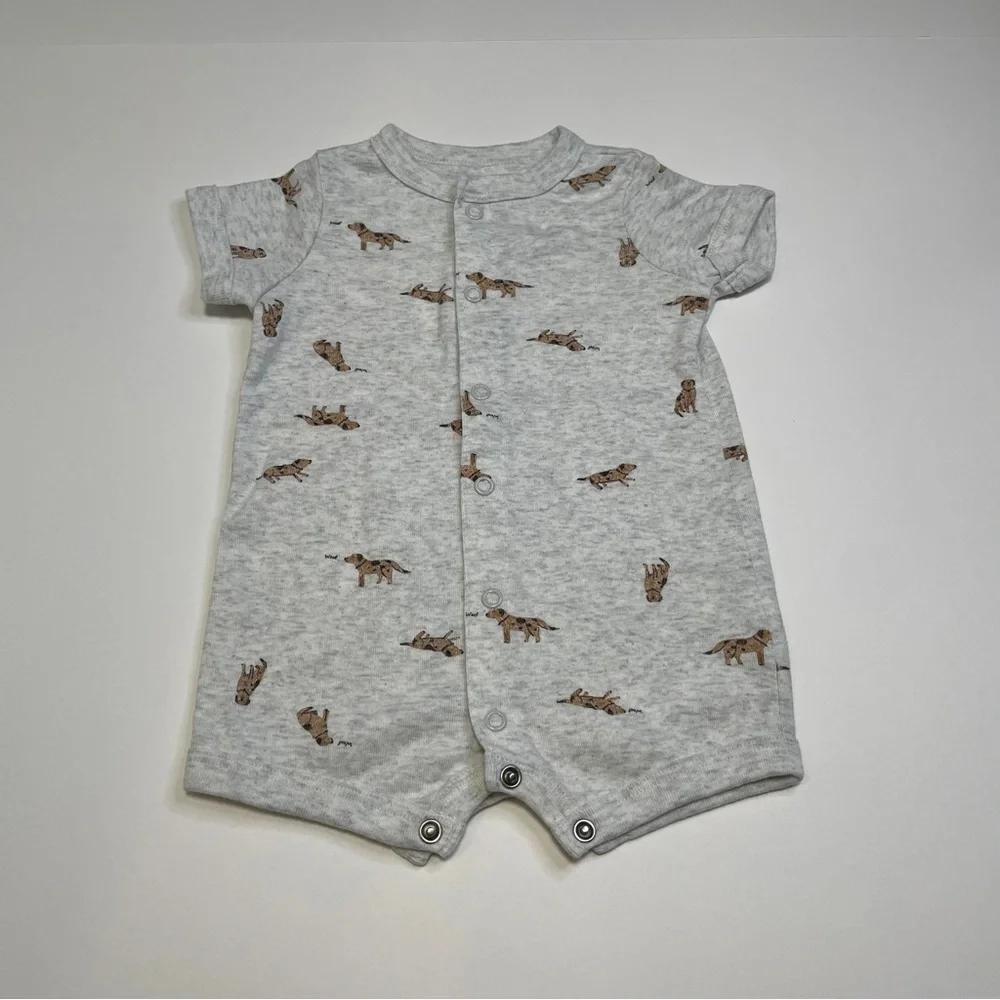 Carter's Baby Boy Puppy Dog Print Romper Gray Short Sleeve One-Piece 3M